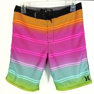 Hurley Shoreline Swim Trunks‎ Size 16/28 | Neon Ombre Stripe Board Shorts